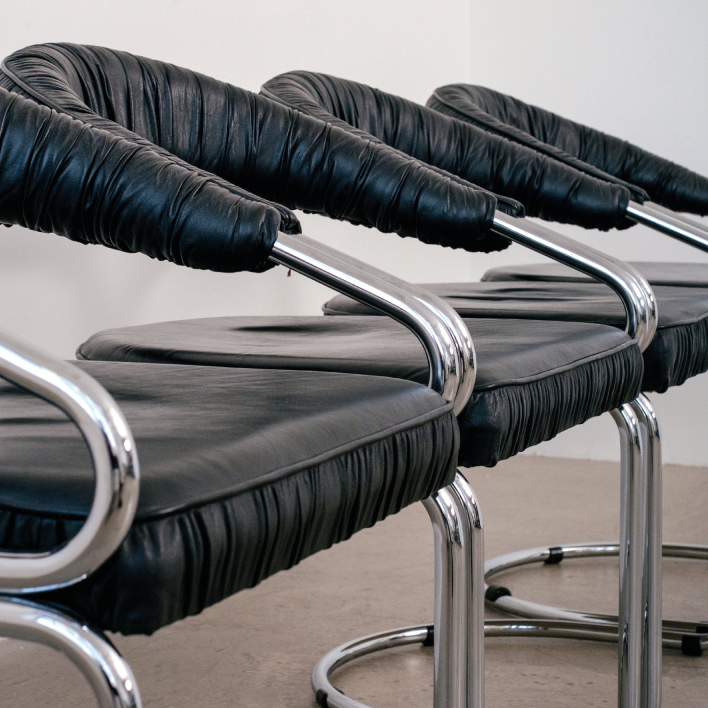 x4 Giotto Stoppino chrome and leather chairs for Kartell, Italy, 1970s