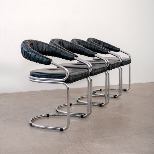 x4 Giotto Stoppino chrome and leather chairs for Kartell, Italy, 1970s