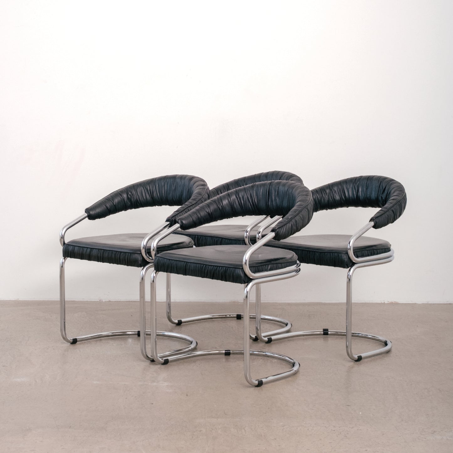 x4 Giotto Stoppino chrome and leather chairs for Kartell, Italy, 1970s